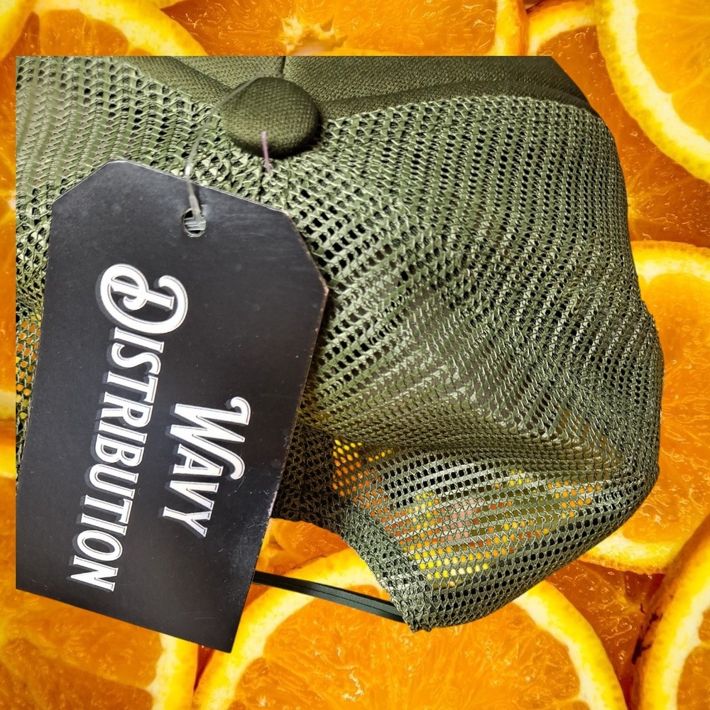 Wavy Distribution Olive Green Mesh Trucker‎ Hat WD Logo Adjustable - Picture 3 of 7